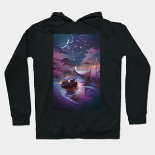 Night Sailing Watercolor Art Hoodie